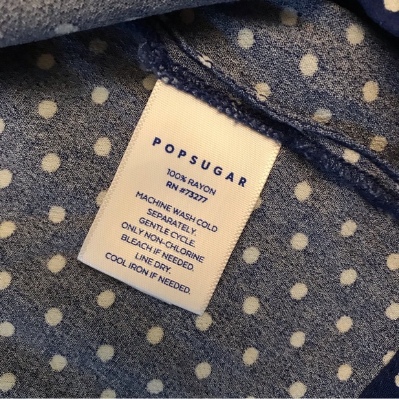 Popsugar Blue Sleeveless Tunic Button Down Top White Polka Dot Womens Medium - Picture 8 of 8